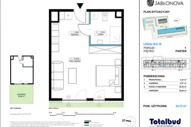 Rzut - Mieszkanie na sprzedaż 1 pokój o powierzchni 35,73 m² - numer B.0.18 w Jabłonova