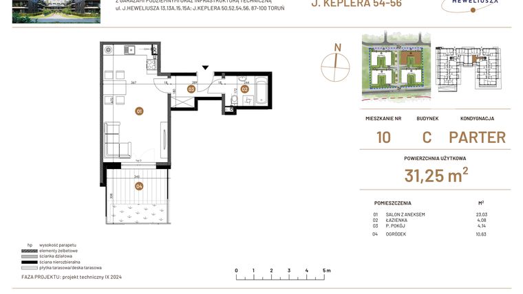 Rzut - Mieszkanie na sprzedaż 1 pokój o powierzchni 31,25 m² - numer JAR-III-C-LM-M10 w Osiedle JAR Heweliusza etap III