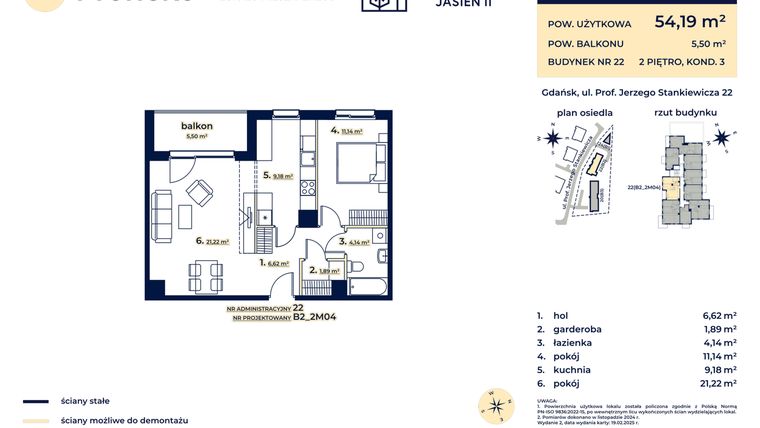 Rzut - Mieszkanie na sprzedaż 2 pokoje o powierzchni 54,19 m² - numer B2_2M04 w Kaskada Jasień - etap II