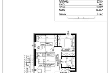 Rzut - Mieszkanie na sprzedaż 3 pokoje o powierzchni 56,6 m² - numer 7 w Ceramika