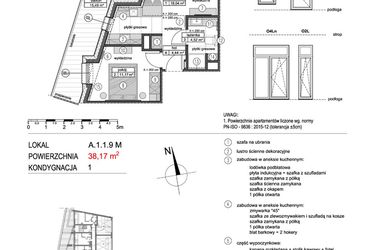 Rzut - Mieszkanie na sprzedaż 2 pokoje o powierzchni 38,05 m² - numer A.1.1.9M w Mikołajki Apartamenty