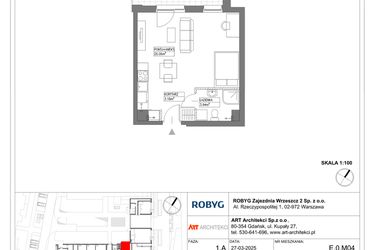 Rzut - Mieszkanie na sprzedaż 1 pokój o powierzchni 33,18 m² - numer E.0M04 w Nowa Wałowa bud. E