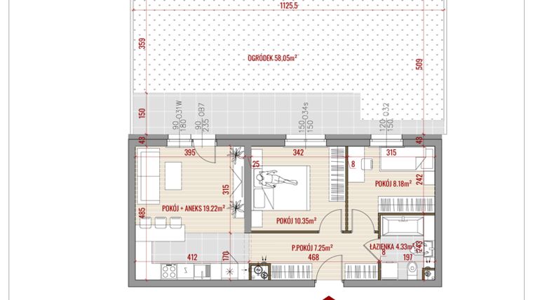 Rzut - Mieszkanie na sprzedaż 3 pokoje o powierzchni 49,33 m² - numer 23 w Zalesie