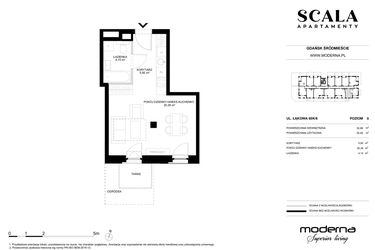 Rzut - Mieszkanie na sprzedaż 1 pokój o powierzchni 30,96 m² - numer K-6 (N) w Scala