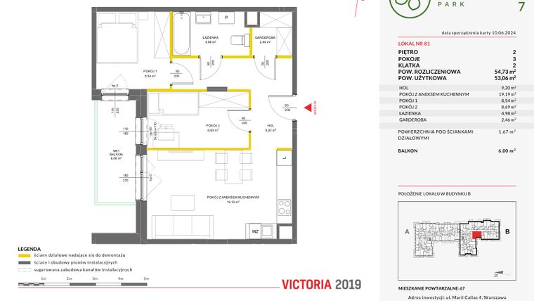 Rzut - Mieszkanie na sprzedaż 3 pokoje o powierzchni 54,73 m² - numer 81 w Olchowy Park VII