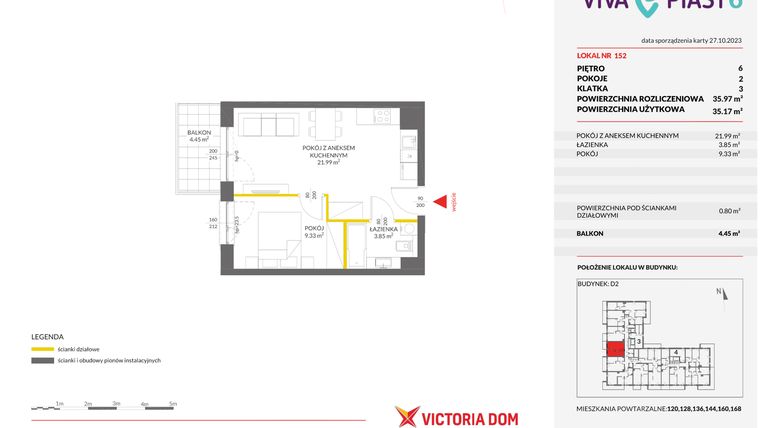 Rzut - Mieszkanie na sprzedaż 2 pokoje o powierzchni 35,97 m² - numer 152 w Viva Piast 6