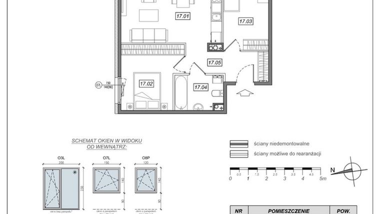 Rzut - Mieszkanie na sprzedaż 3 pokoje o powierzchni 55,81 m² - numer 7.A.17 w Urzeka bud. 6 i 7