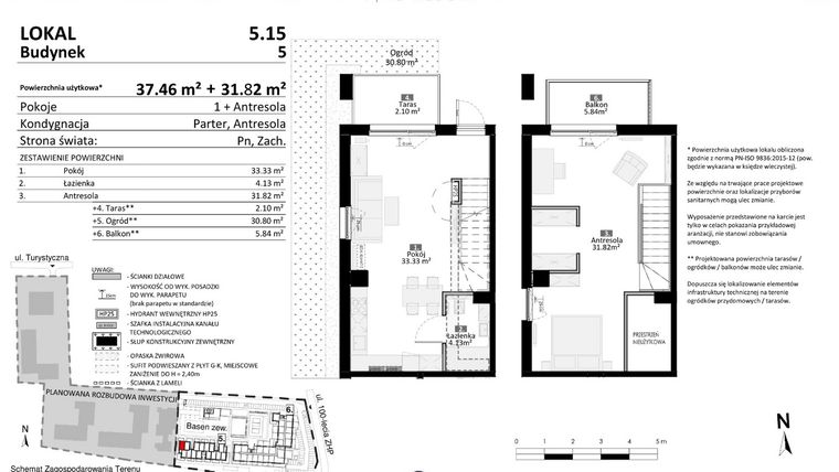 Rzut - Mieszkanie na sprzedaż 2 pokoje o powierzchni 69,28 m² - numer 5.15 w Pino Resort
