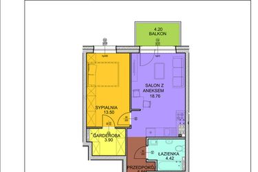 Rzut - Mieszkanie na sprzedaż 2 pokoje o powierzchni 46,14 m² - numer D22 w Osiedle Zuchów