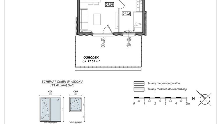 Rzut - Mieszkanie na sprzedaż 2 pokoje o powierzchni 33,5 m² - numer 8.B.01 w Urzeka bud. 8