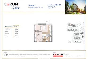 Rzut - Mieszkanie na sprzedaż 1 pokój o powierzchni 30,72 m² - numer N2-4-38 w Lokum Porto etap V bud. N