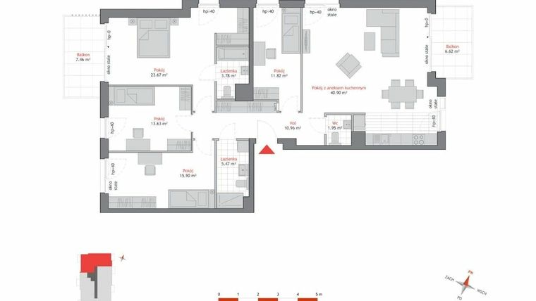 Rzut - Mieszkanie na sprzedaż 5 pokoi o powierzchni 128,23 m² - numer A2.2.1/2 w Atrium Oliva