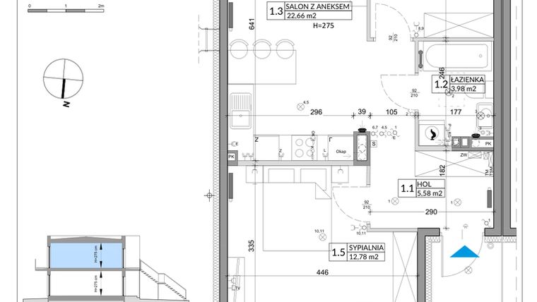 Rzut - Mieszkanie na sprzedaż 3 pokoje o powierzchni 56,89 m² - numer 55B w Osiedle Młodych etap IX