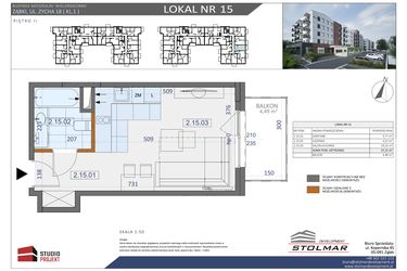 Rzut - Mieszkanie na sprzedaż 1 pokój o powierzchni 27,15 m² - numer 15 w Osiedle Zycha