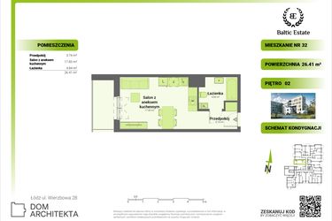 Rzut - Mieszkanie na sprzedaż 1 pokój o powierzchni 26,41 m² - numer 02.M.32 w Dom Architekta