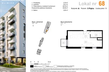 Rzut - Mieszkanie na sprzedaż 1 pokój o powierzchni 39,08 m² - numer A.68 w Osiedle Kochanowskiego - Gliwice