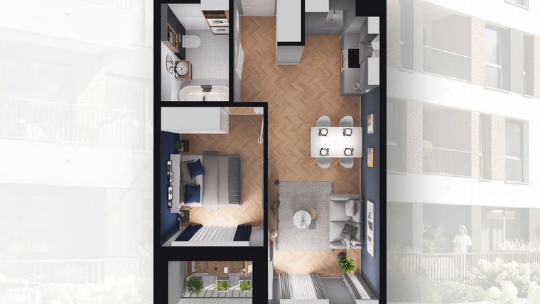 Rzut - Mieszkanie na sprzedaż 2 pokoje o powierzchni 40,48 m² - numer B2.45 w Quercus