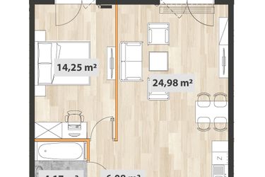 Rzut - Mieszkanie na sprzedaż 2 pokoje o powierzchni 50,58 m² - numer A.05.06 w Na Okrzei