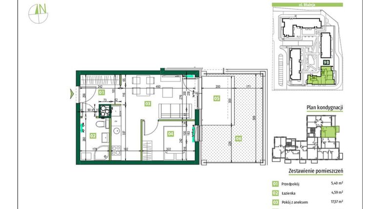Rzut - Mieszkanie na sprzedaż 2 pokoje o powierzchni 35,36 m² - numer 9B.2 w Zielona Przystań etap III