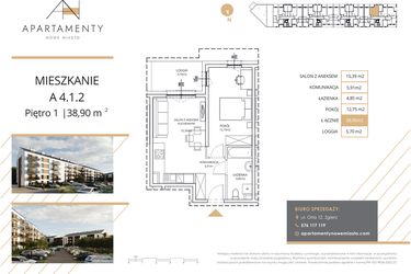 Rzut - Mieszkanie na sprzedaż 2 pokoje o powierzchni 38,9 m² - numer A4.1.2 w Apartamenty Nowe Miasto