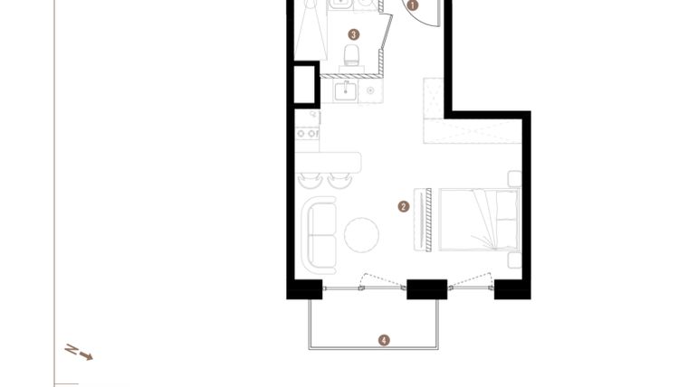 Rzut - Mieszkanie na sprzedaż 1 pokój o powierzchni 31,6 m² - numer A2.7.10 w Apartamenty Grundmanna