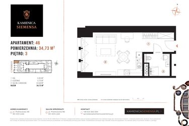 Rzut - Mieszkanie na sprzedaż 1 pokój o powierzchni 34,73 m² - numer 46 w Kamienica Siemensa
