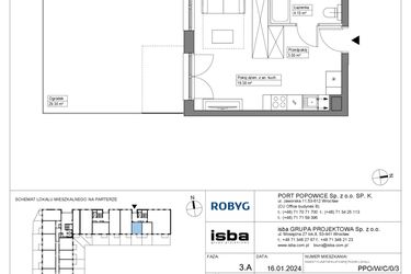 Rzut - Mieszkanie na sprzedaż 1 pokój o powierzchni 27,08 m² - numer PPO/W/C/0/3 w Port Popowice bud. W