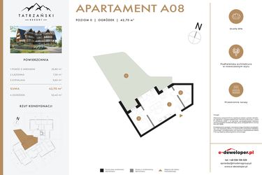 Rzut - Mieszkanie na sprzedaż 2 pokoje o powierzchni 42,7 m² - numer A08 w Tatrzański Resort