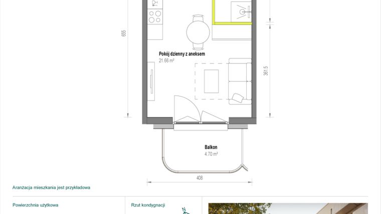 Rzut - Mieszkanie na sprzedaż 1 pokój o powierzchni 25,49 m² - numer A/1/6 w Skorosze Vita