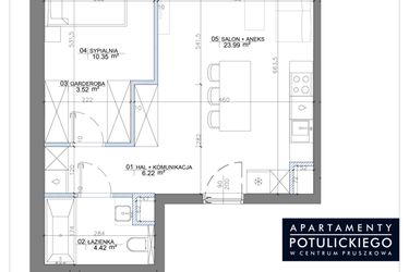 Rzut - Mieszkanie na sprzedaż 2 pokoje o powierzchni 49,54 m² - numer 3.09 w Apartamenty Potulickiego