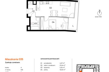 Rzut - Mieszkanie na sprzedaż 2 pokoje o powierzchni 42,67 m² - numer A.A035 w Miasto Polskich Mistrzów Olimpijskich II