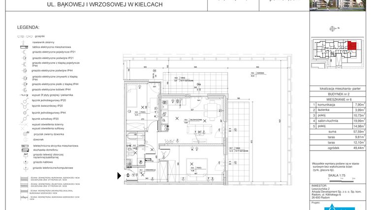 Rzut - Mieszkanie na sprzedaż 3 pokoje o powierzchni 57,59 m² - numer 2. 6 w Apartamenty Wrzosowa