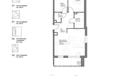 Rzut - Mieszkanie na sprzedaż 3 pokoje o powierzchni 65,03 m² - numer A.2.2.1 w Optima VIII
