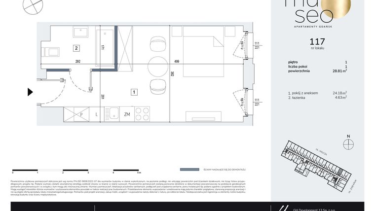 Rzut - Mieszkanie na sprzedaż 1 pokój o powierzchni 28,81 m² - numer 117 w Museo