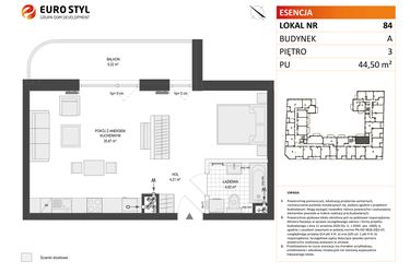 Rzut - Mieszkanie na sprzedaż 1 pokój o powierzchni 44,5 m² - numer A.84 w Esencja