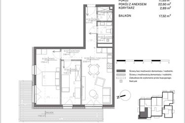 Rzut - Mieszkanie na sprzedaż 3 pokoje o powierzchni 67,14 m² - numer B.1.9 w Polanka 21