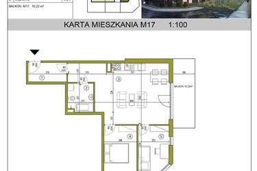 Rzut - Mieszkanie na sprzedaż 3 pokoje o powierzchni 61,91 m² - numer M17 w Kameralna Golikówka