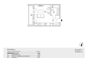 Rzut - Mieszkanie na sprzedaż 1 pokój o powierzchni 28,3 m² - numer A1.2.18 w Zakole Wisły