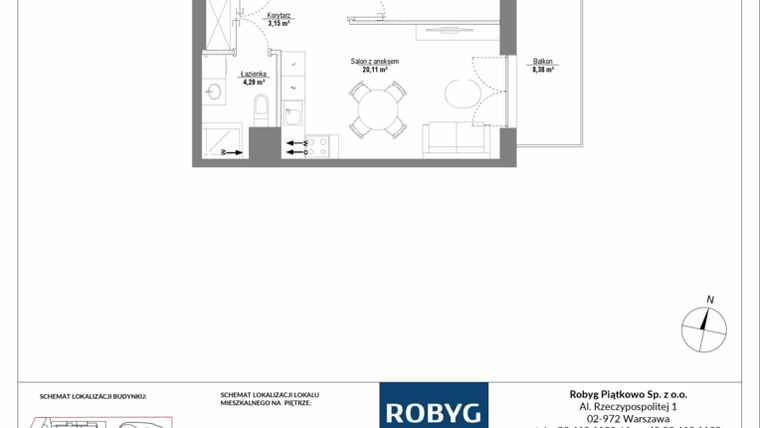 Rzut - Mieszkanie na sprzedaż 2 pokoje o powierzchni 40,05 m² - numer H1_2M04 w Piątkowo Residence etap II