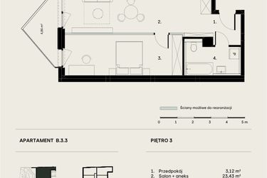 Rzut - Mieszkanie na sprzedaż 2 pokoje o powierzchni 50,12 m² - numer B/3/3 w Ogrodowa 12