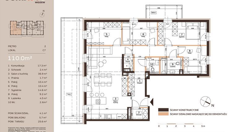 Rzut - Mieszkanie na sprzedaż 5 pokoi o powierzchni 110,3 m² - numer C7 w Domkove Widzew