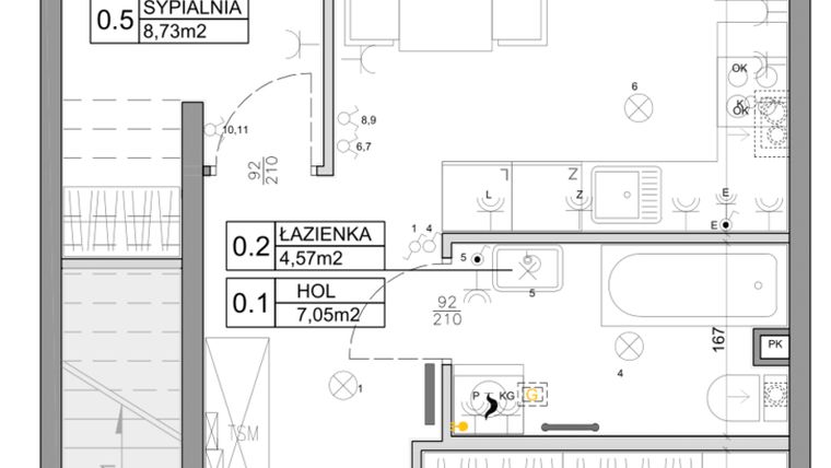 Rzut - Mieszkanie na sprzedaż 3 pokoje o powierzchni 48,03 m² - numer 49 w Manufaktura Marki 2 etap III