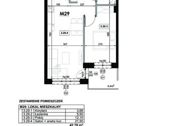 Rzut - Mieszkanie na sprzedaż 2 pokoje o powierzchni 42,78 m² - numer M29 w Miejska Premium II