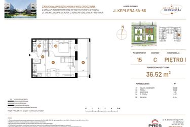 Rzut - Mieszkanie na sprzedaż 2 pokoje o powierzchni 36,52 m² - numer JAR-III-C-LM-M15 w Osiedle JAR Heweliusza etap III