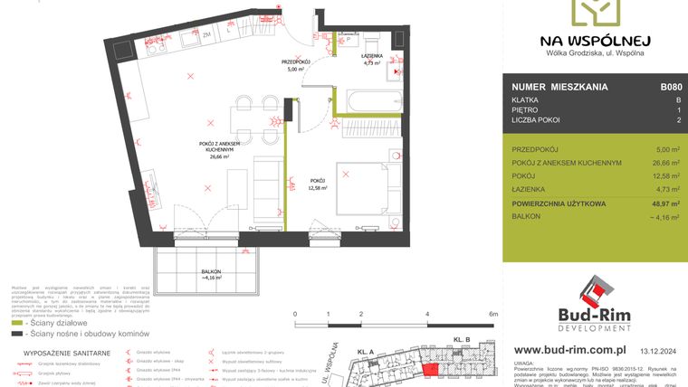 Rzut - Mieszkanie na sprzedaż 2 pokoje o powierzchni 48,97 m² - numer 80 w Na Wspólnej