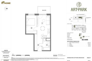 Rzut - Mieszkanie na sprzedaż 2 pokoje o powierzchni 35,2 m² - numer B.2.A405 w Inhome Osiedle ArtPark etap I