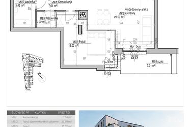Rzut - Mieszkanie na sprzedaż 2 pokoje o powierzchni 53,9 m² - numer 9 w Aleja