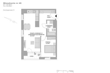 Rzut - Mieszkanie na sprzedaż 2 pokoje o powierzchni 45,59 m² - numer CP/R7/38 w Centralpark