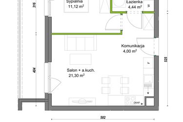 Rzut - Mieszkanie na sprzedaż 2 pokoje o powierzchni 40,86 m² - numer E2/H/08 w Orawska Vita