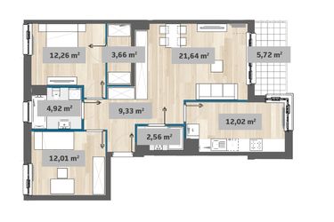 Rzut - Mieszkanie na sprzedaż 3 pokoje o powierzchni 78,5 m² - numer F1.B.03.01 w Sady Żoliborz
